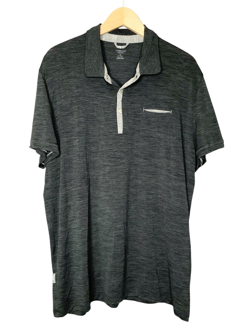 Icebreaker Wool Blend Short Sleeve Polo Heathered Grey White Outdoor Men's XL